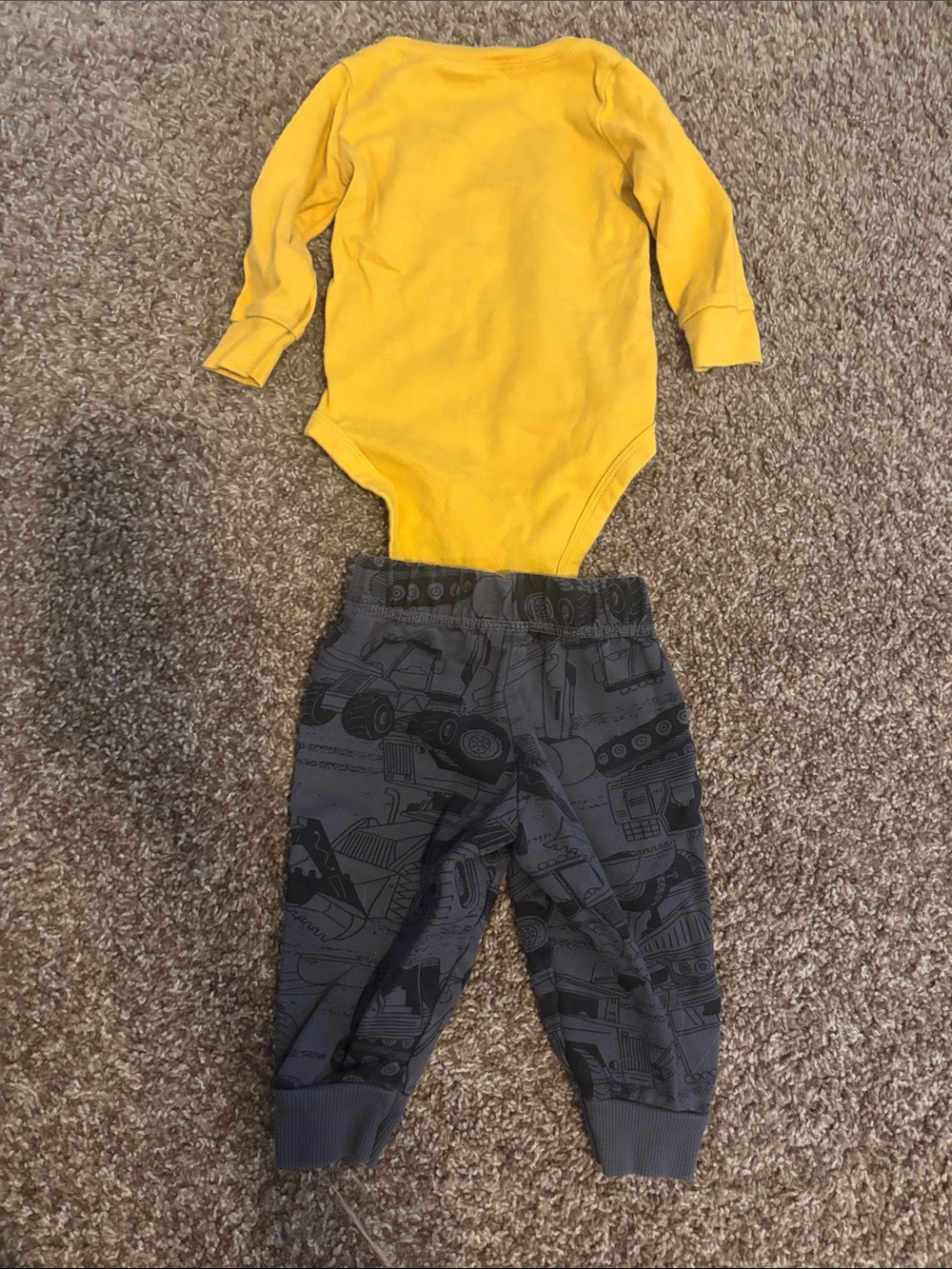 Carter's Green Dino Print Top with Gray Jogger Pants and Yellow Top with Pants - Picture 5 of 5